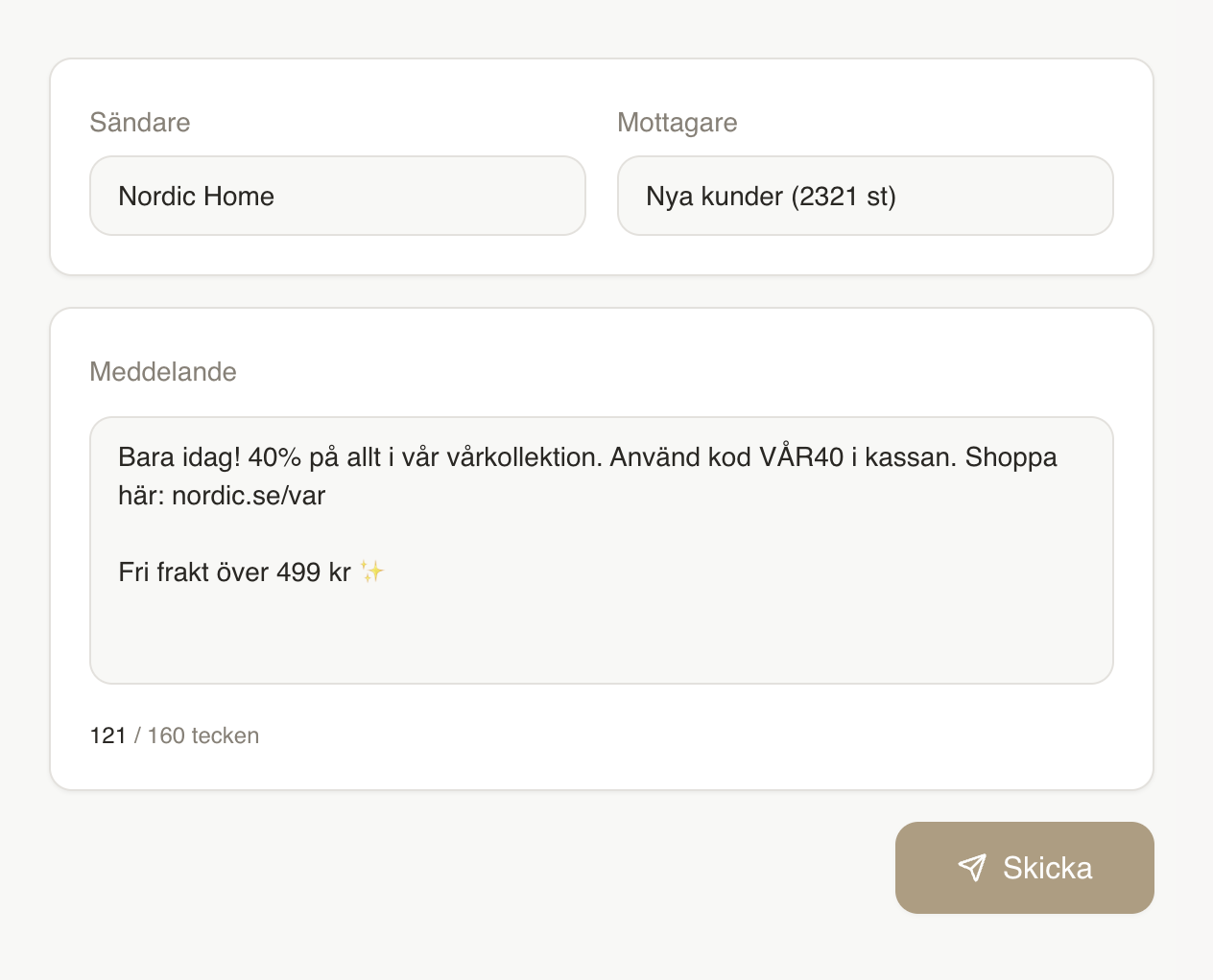 Bogio-gränssnittet: skapa och skicka en SMS-kampanj